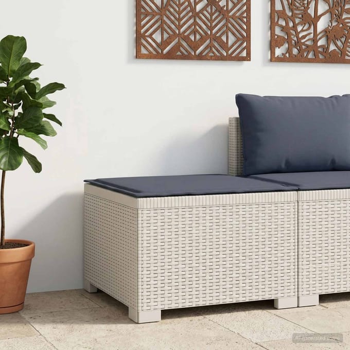 vidaXL - Eén-zits - Tuin - Sofa - met - Kussen - Rieten - Look - PP - Wit