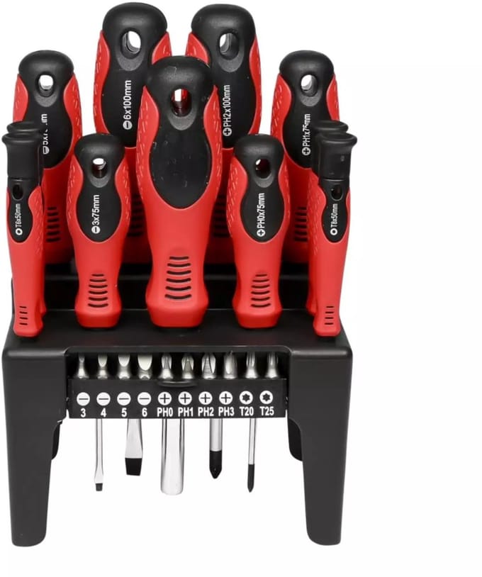 Benson Schroevendraaier en bit set in rek 21-delig - 10x 25 mm - 6 mm