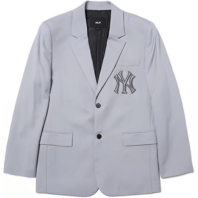 MLB FW22 Effen Kleur Letter Applicatie Enkele Rij Knopen Pak Uniseks Pakken Grijs 3AJK01014-50GRS M gray