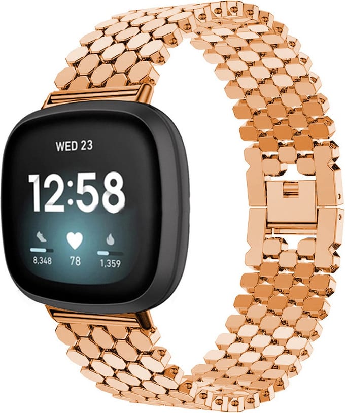 Strap-it Stalen schubben bandje - geschikt voor Fitbit Versa 3 / Fitbit Sense - rosé goud