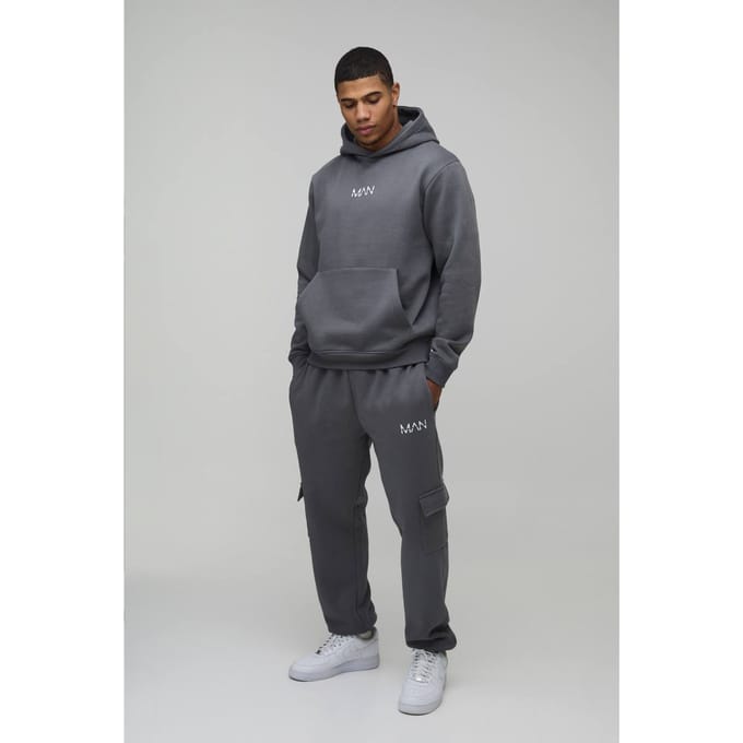 Regular Fit Heren Trainingspak Met Capuchon En Cargo-zakken | Charcoal | Size Medium