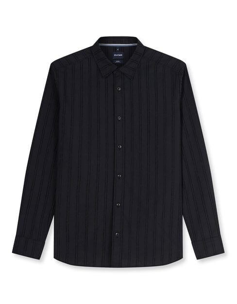 OLYMP Casual Overhemd, Regular Fit, Kent, Zwart