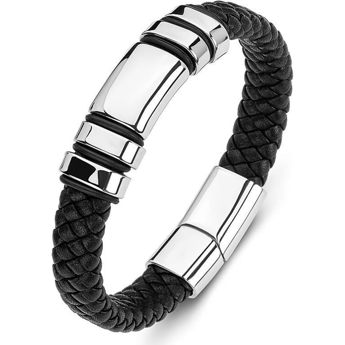 Mode Persoonlijkheid Trend Mannen Koel Eenvoudig Leer Glad 4-ring Armband zilver