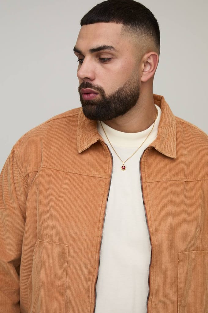Plus Washed Cord Relaxed Boxy Worker Jacket | Tan | Size 2XL