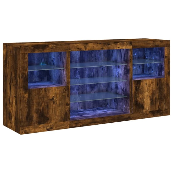 vidaXL - Dressoir - met - LED-verlichting - 142,5x37x67 - cm - gerookt - eikenkleur