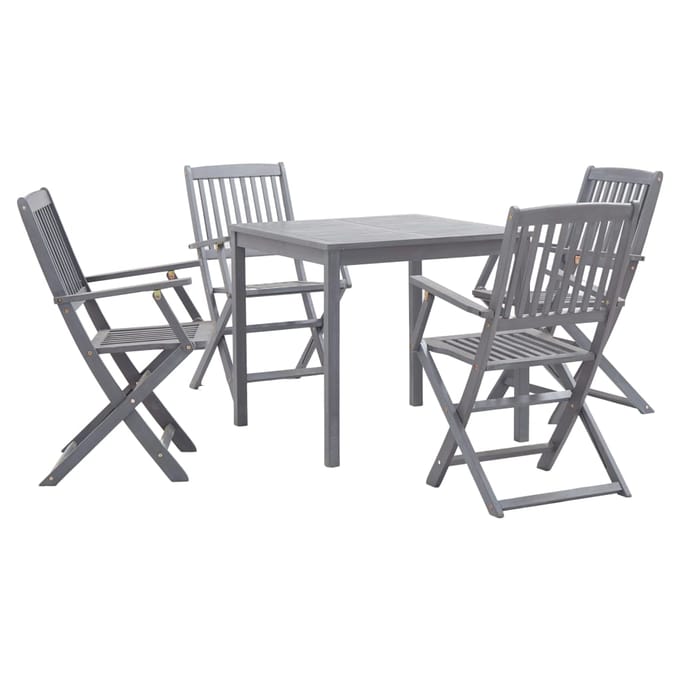 vidaXL - 5-delige - Tuinset - massief - acaciahout - grijs