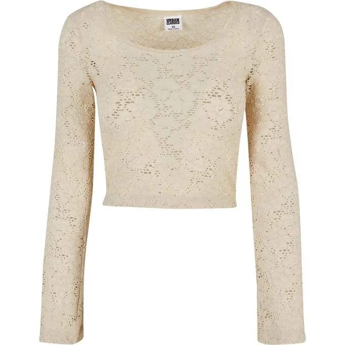 Urban Classics - Cropped Lace Longsleeve top - L - Groen