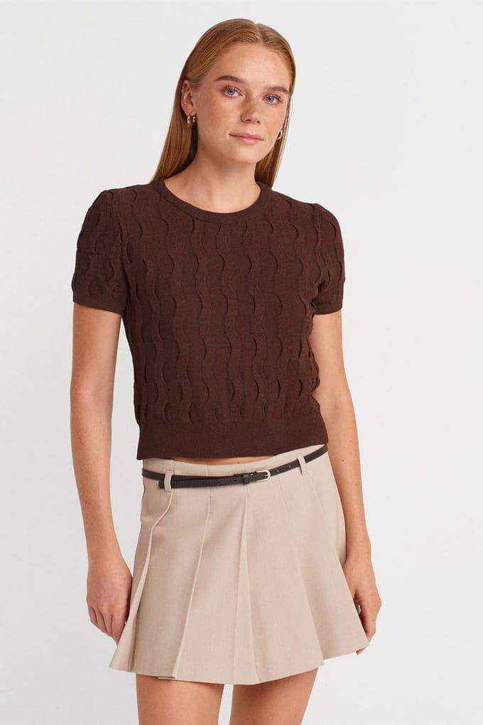 Geribbelde Crop Blouse met Textuur