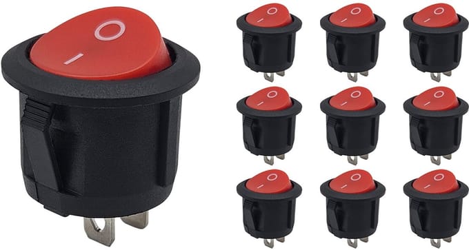 ProRide Wipschakelaar ON/OFF KCD2-202 - 2-pins - Rond ?20mm - 250V/6A - Rood - 10 stuks
