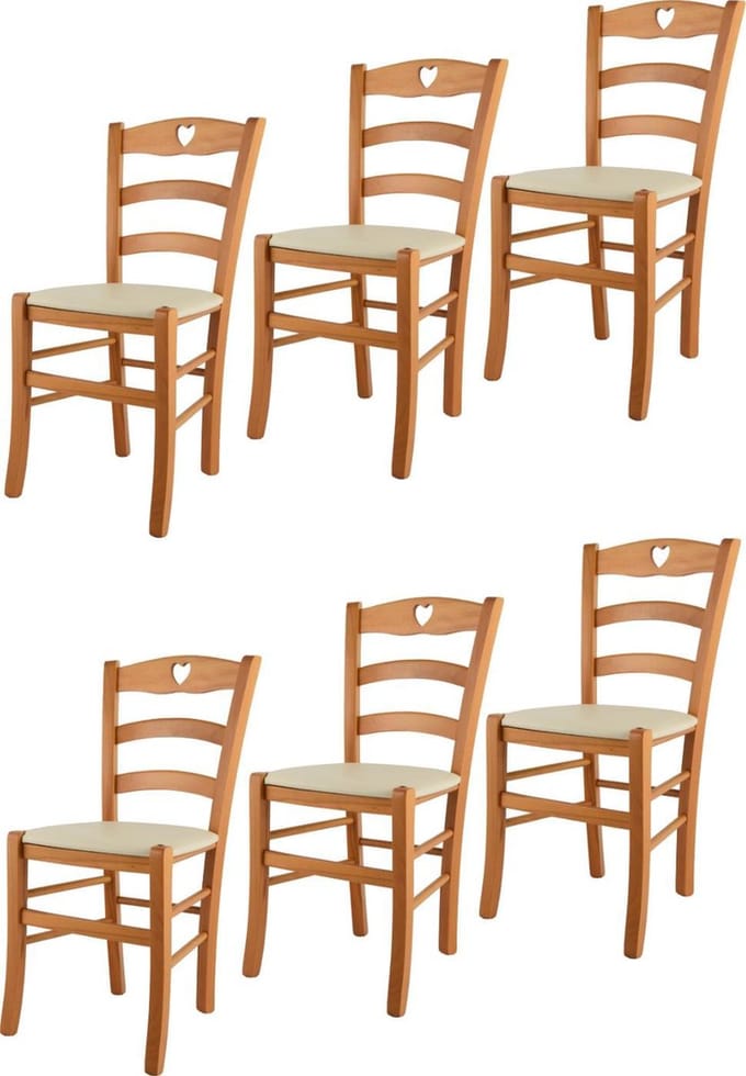 Tommychairs Cuore - Eetkamerstoelen - Set van 6 - Bruin - Kunstleer en Hout
