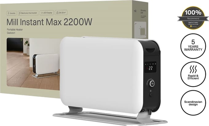 Mill CO2200LEDMAX - design convectorkachel - 2200W - tot 30m2 - timer - LED display - 5 jaar garantie