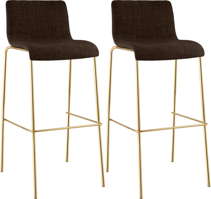 CLP Hover Barkrukken Set van 2 - Stapelbaar - Goudkleurig Onderstel - 150 kg - Stof - bruin/goud