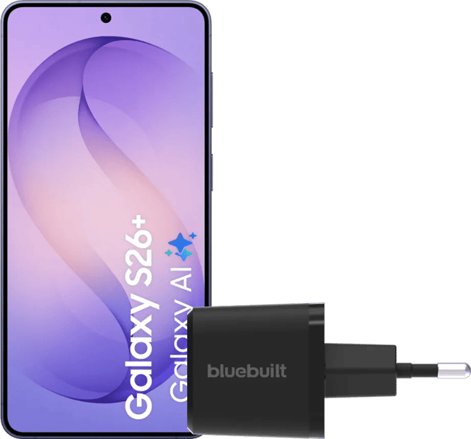 Samsung Galaxy S26 Plus 256GB Donkerblauw 5G + BlueBuilt Oplader 45 Watt Zwart