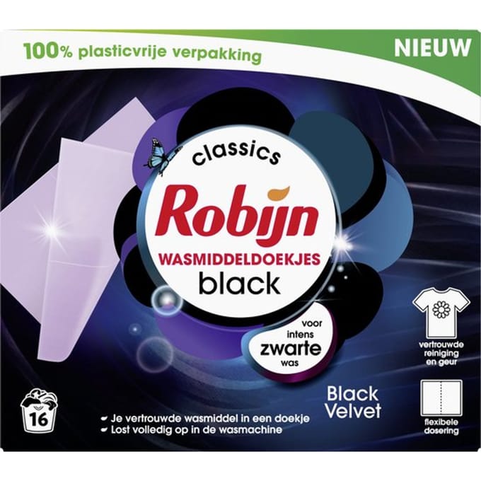 Robijn Classics Black Velvet Wasmiddeldoekjes 16 wasstrips