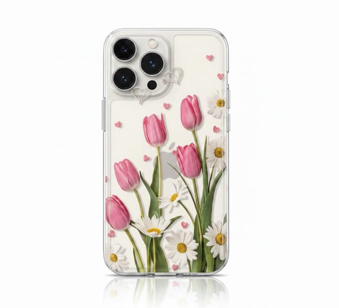 Telefoonhoesje - iPhone 14 - tulpen en margrietjes - gebloemd