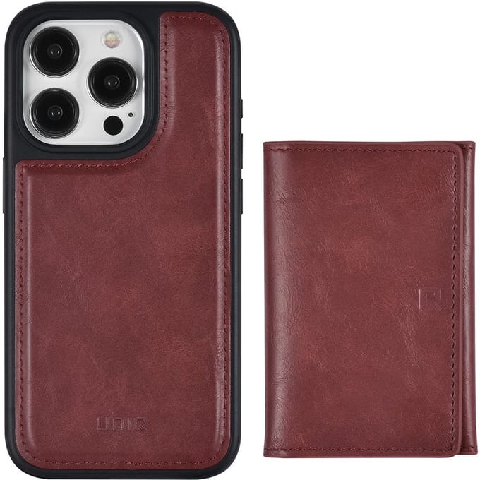 UNIQ Accessory Back Cover - Apple iPhone 15 Pro - Rood - Met afneembare pasjeshouder