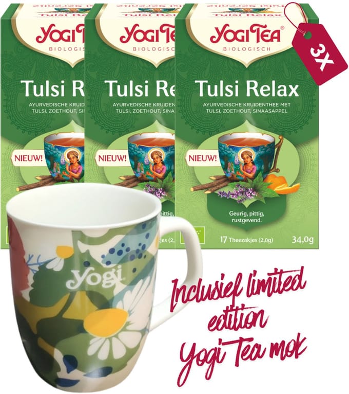 Yogi Tea Tulsi Relax Bio - 3 pakjes - inclusief limited edition Yogi Tea mok