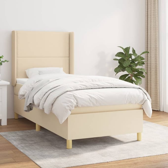vidaXL - Boxspring - met - matras - stof - crèmekleurig - 90x200 - cm