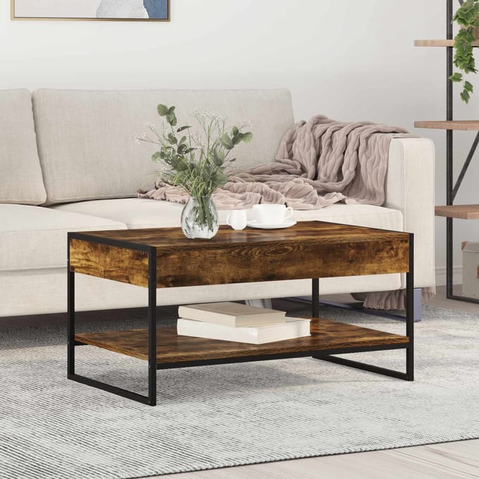 vidaXL - Salontafel - Rook - Eik - 80 - x - 50 - x - 40 - cm - Bewerkt - hout