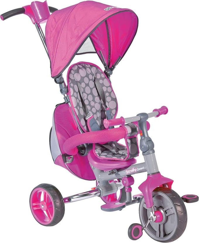 Compacte 3-in-1 Driewieler en Kinderwagen met Duwstang en Zonnedak