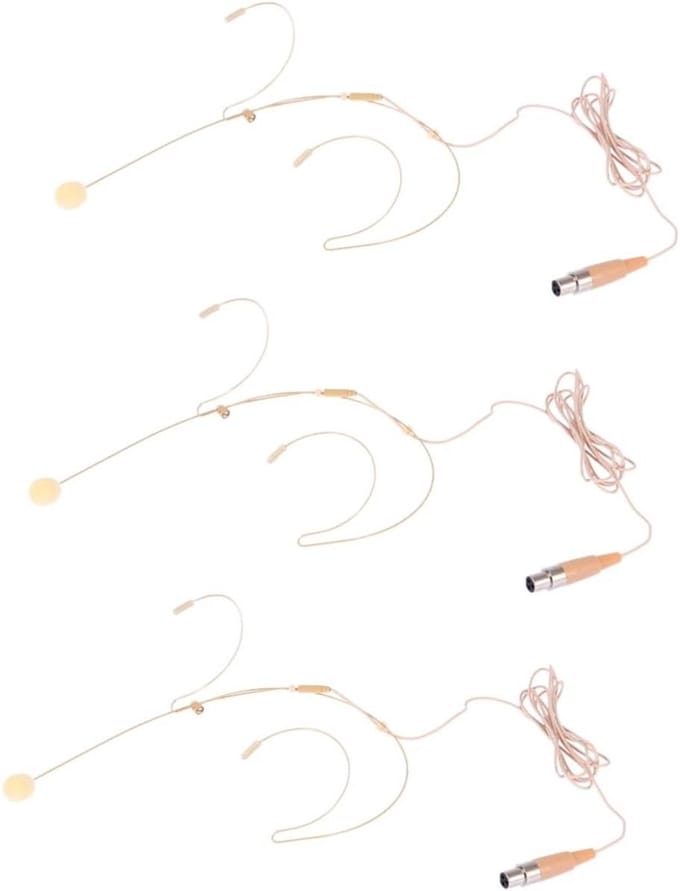 Bedrade Microfoon Set - Koptelefoon Microfoon - Zang en Onderwijs - Op Hoofd Gemonteerd - 3 Stuks - Beige