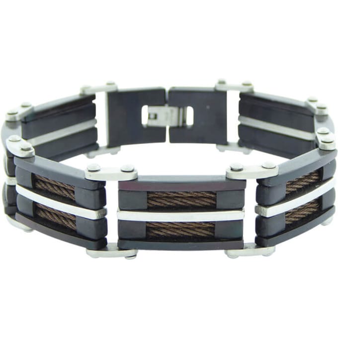 Christian Leather and steel bracelet