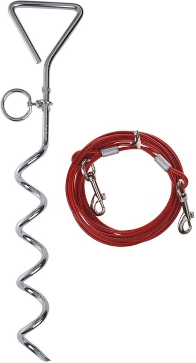 ProPlus Aanlegspiraal voor honden - met handvat, ring en 4,5 meter kabel - 40 cm lang