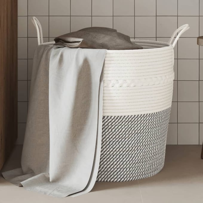 vidaXL - Opbergmand - Ø - 43x38 - cm - katoen - grijs - en - wit