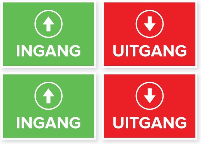 Stickerset A4 - Ingang/Uitgang - 2x Ingang - 2x Uitgang