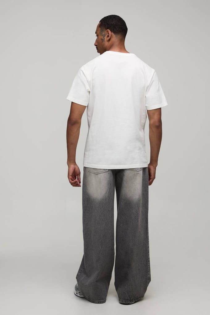 Essential Baggy Fit Rigid Washed Jeans | Stone | Size 46R