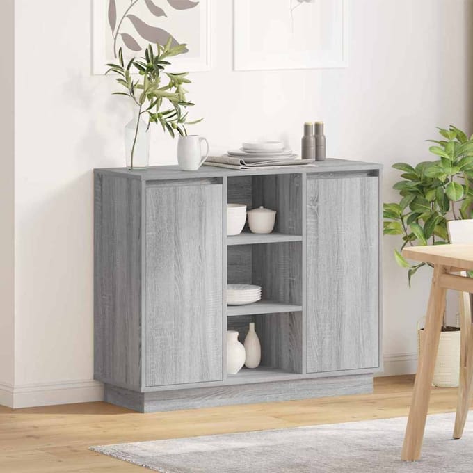 vidaXL - LED - Dressoir - Grijs - Sonoma - 90 - x - 32 - x - 75 - cm - Bewerkt - hout
