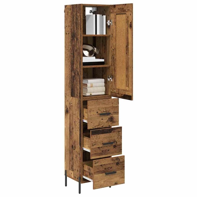 vidaXL - Highboard - Oud - Hout - 34,5 - x - 34 - x - 180 - cm - Bewerkt - hout