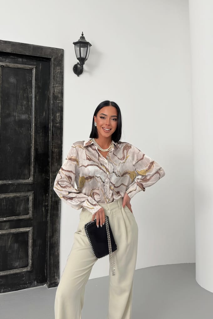 Abstracte Print Knop-Up Shirt
