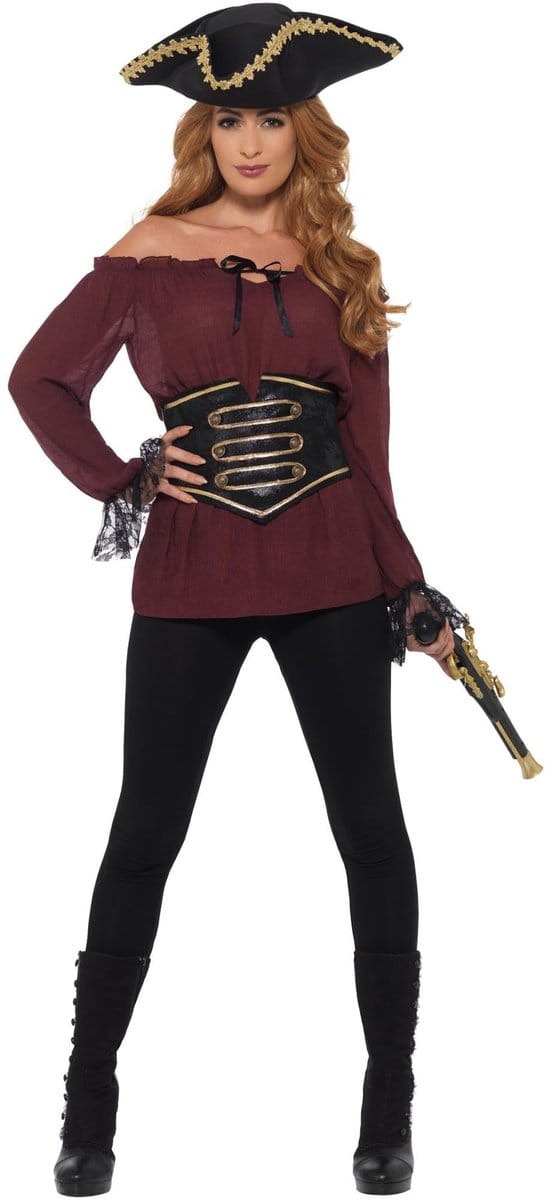 Smiffys - Deluxe Pirate Shirt Kostuum Blouse - M - Rood