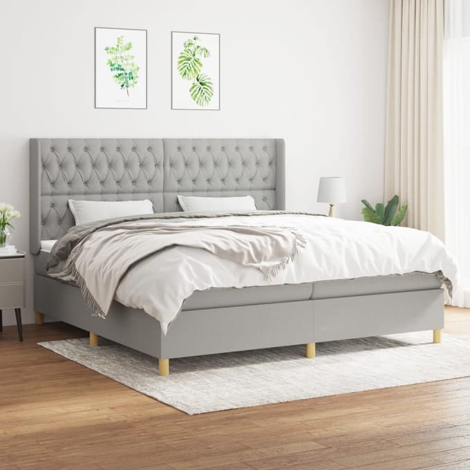 vidaXL - Boxspring - met - matras - stof - lichtgrijs - 200x200 - cm