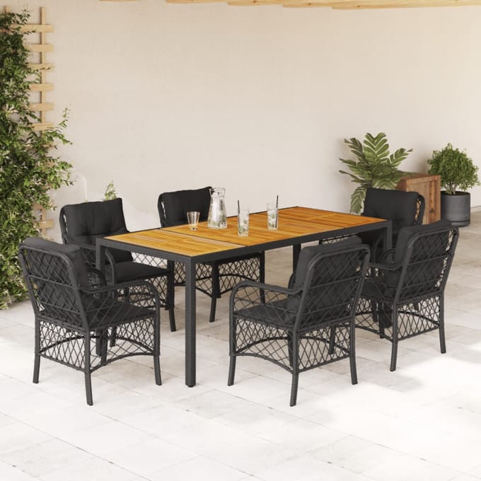 vidaXL - 7-delige - Tuinset - met - kussens - poly - rattan - zwart