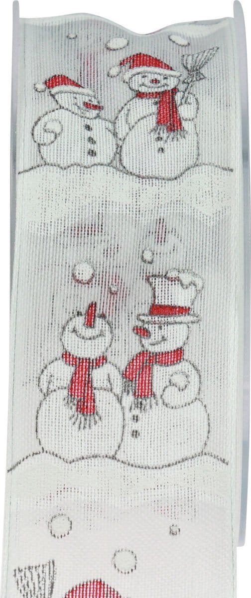 Cadeaulint Kerstsneeuwman Winter Rood Wit 40mm 15m