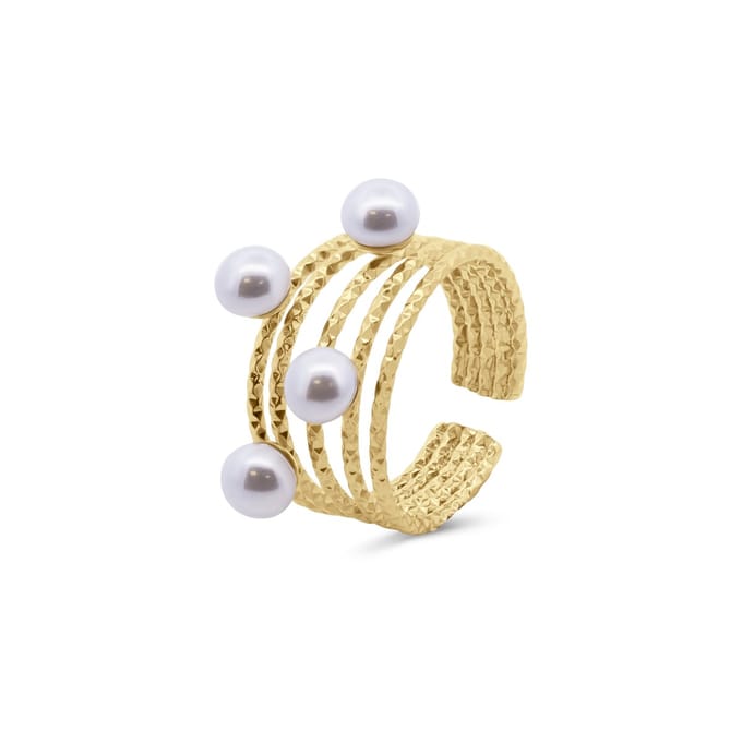 8CR-10071 - CO88 collection - Ring met parels - Staal - One-Size - Goudkleurig