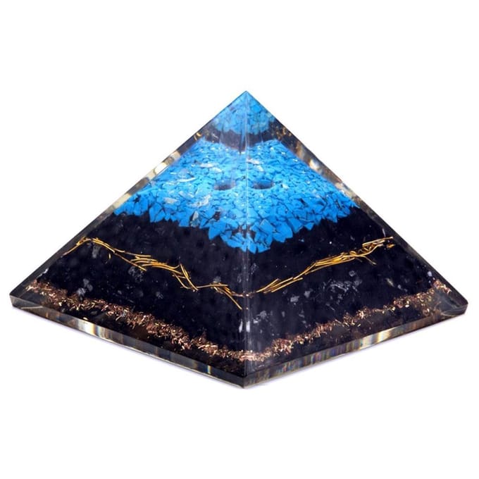 Orgonite piramide - Turkoois en zwarte toermalijn - 70 mm