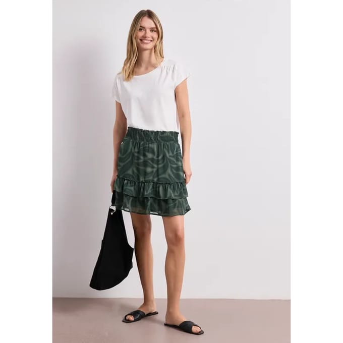 Knielange chiffonrok met volants