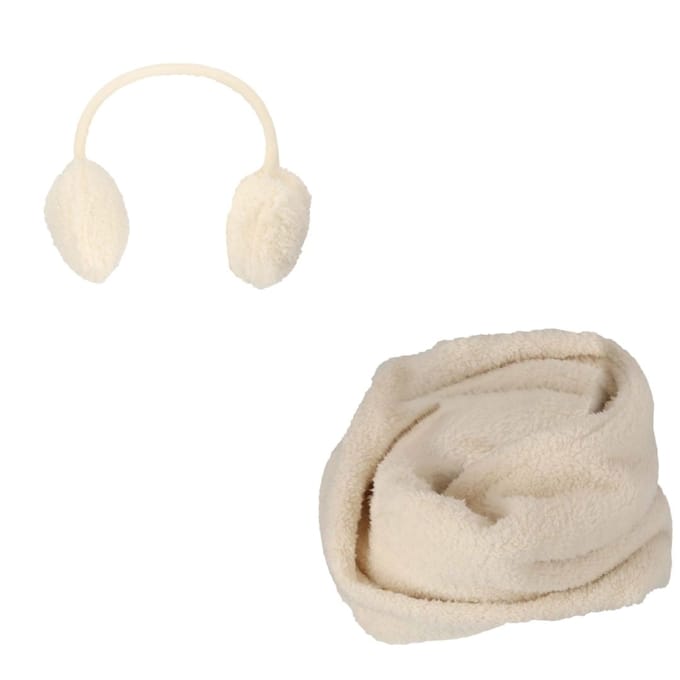 Colsjaal & Oorwarmers - Teddy Wol - One Size - Camel