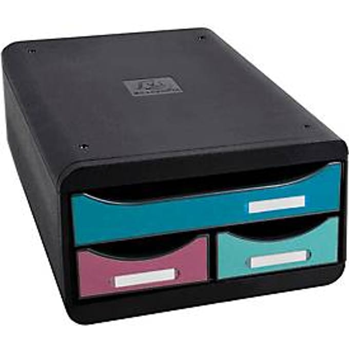 Exacompta Small Box Skandi assorti, 3 laden A4+, geruisloos met veiligheidsstop, stapelbaar, 13,5 cm, 25 jaar