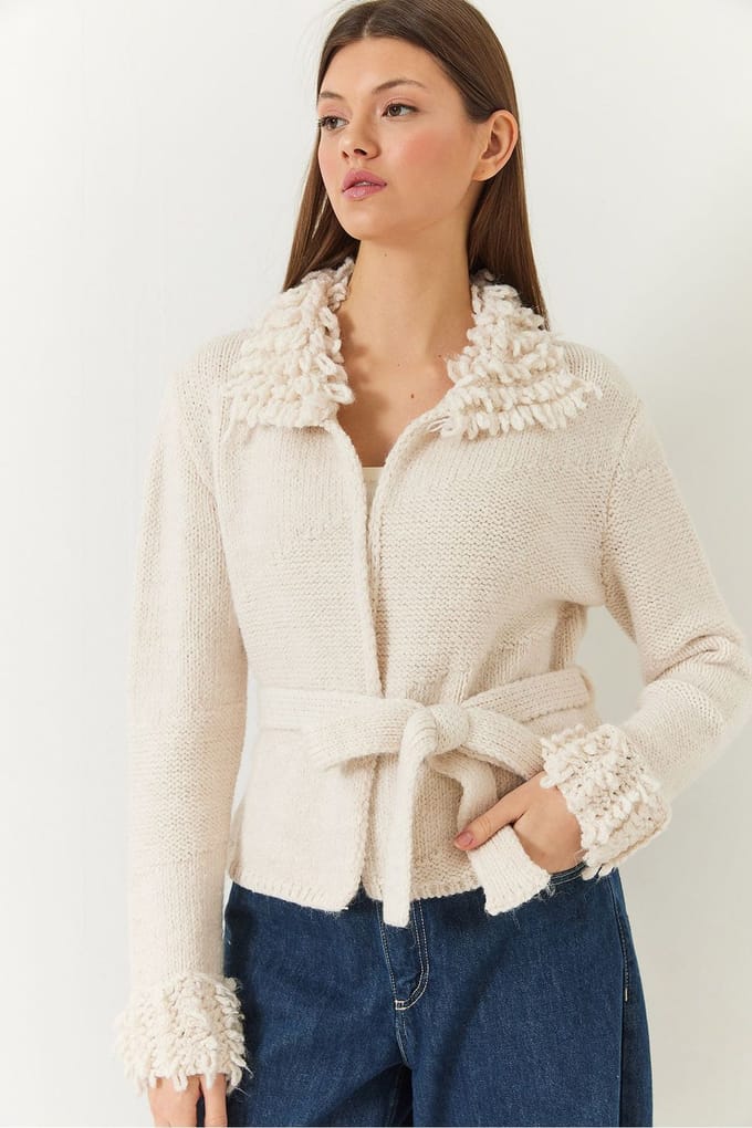 Franje Striksluiting Sjaalkraag Cardigan
