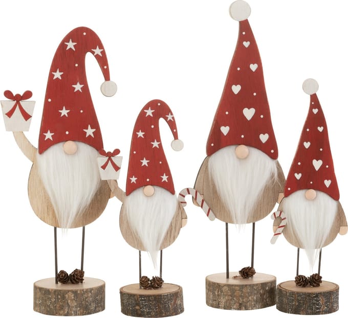J-Line kerstfiguur Kerstman Hoed Hart/Ster - hout - rood/wit - large - 2 st.