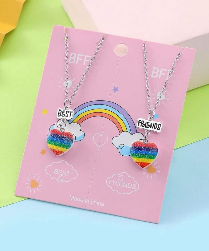 Kettingen 2 stuks BFF Best Friends hart regenboog
