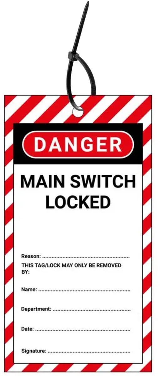 LOTO tags main switch locked EN - 10 stuks - inclusief tiewraps