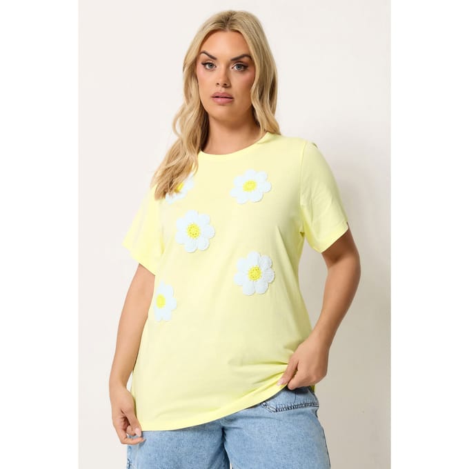 Yours Geel Tshirt Met Madeliefjesapplicatie Size 48
