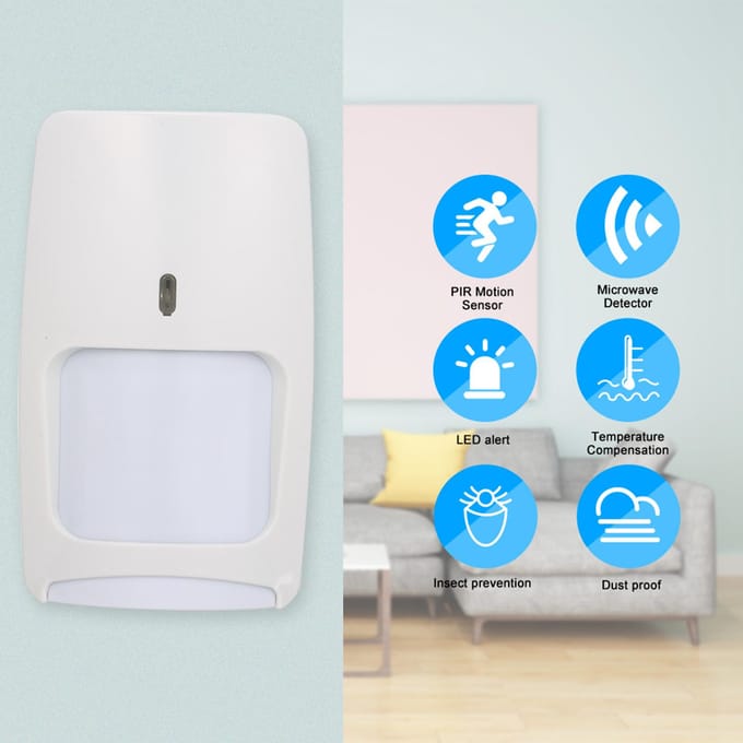 Détecteur de mouvement infrarouge mural PIR micro-ondes filaire DC7.5 16V Blanc