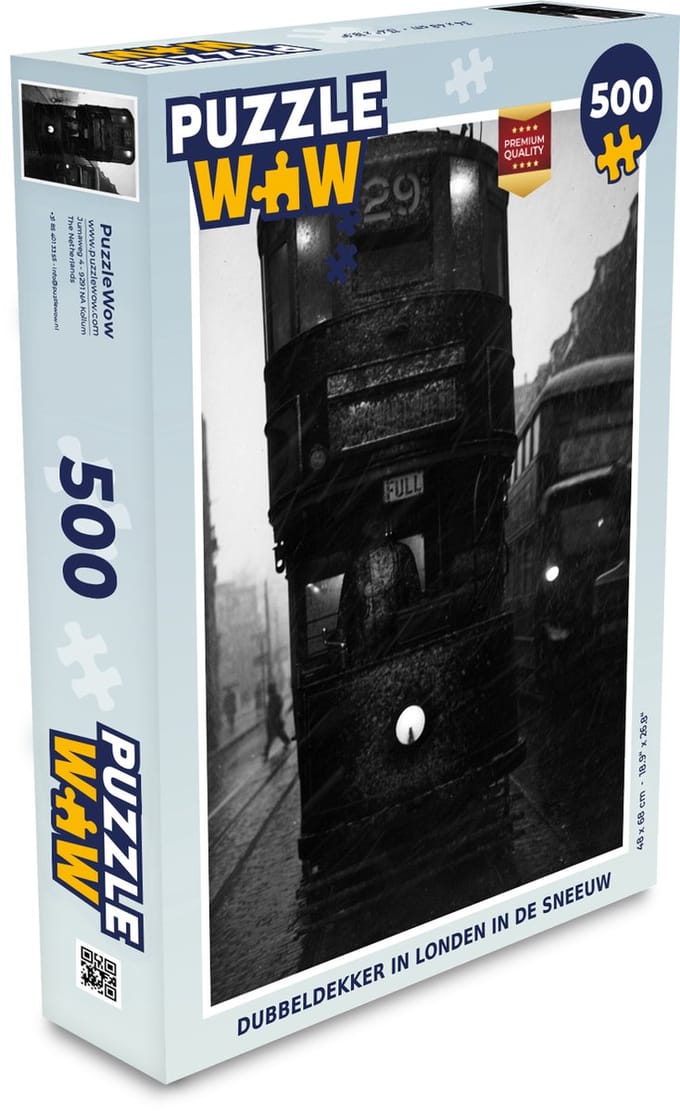 Puzzel Dubbeldekker in Londen in de sneeuw - Legpuzzel - Puzzel 500 stukjes