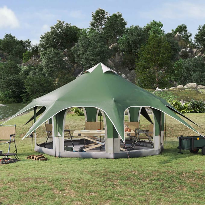 vidaXL - Familietent - 5-persoons - Groen - 185T - Polyester - met - PU - Coating